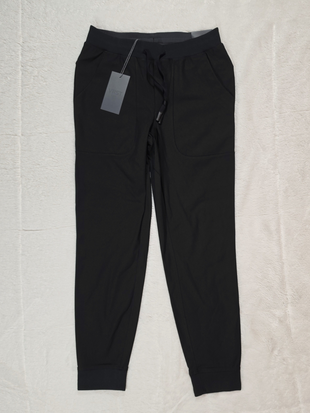Men's Black Drawstring Joggers with Patch Pockets